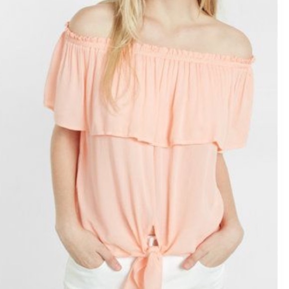 Express Tops - Express Tie front off the shoulder top
